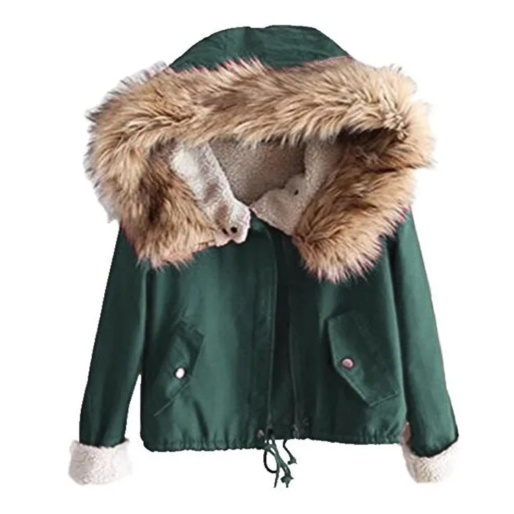 2023 New Short Hooded Parka With Fur Collar Winter Jacket Women Casual Warm Adjustable Waist Female Cotton Liner Parka Coats