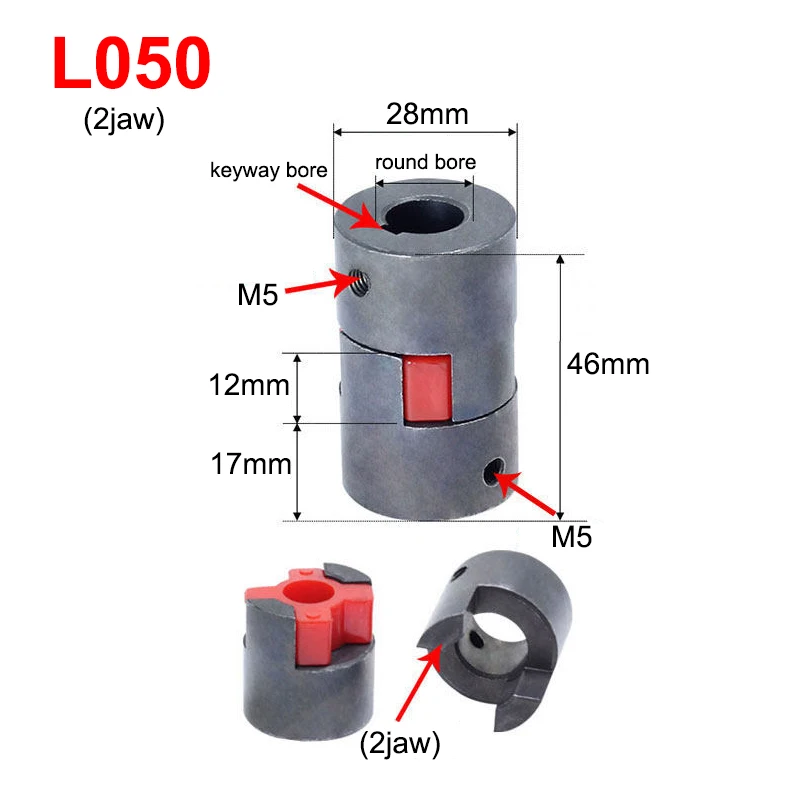 1Pcs L-type Two-jaw Coupling L050 D28 L46 / L070 D35 L51 Bore 8/10/12/14/15/16/17/18/19/20mm For Plum-coulper Servo Motor