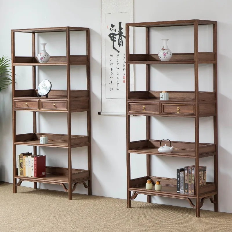 Black walnut bookcase, Bogu shelf, Chinese Duobao pavilion