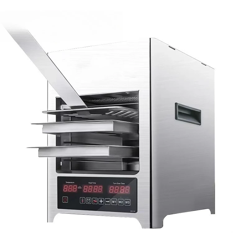 Commercial electric smokeless barbecue grill, large capacity, for grilling steaks and fish.