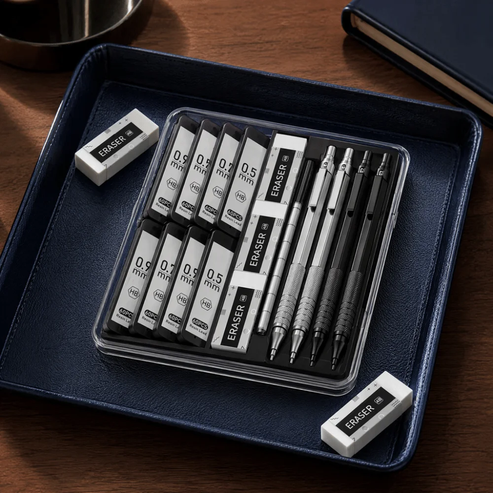 Solid Color Metal Pencil Set Multipurpose Low Center of Gravity Mechanical Pencil Durable Metal Break Resistant