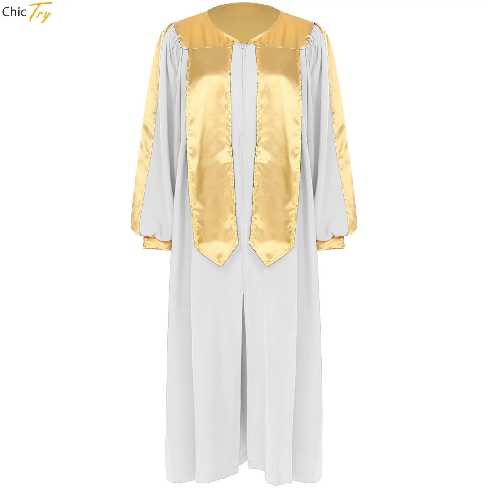 Women Men Muslim Arabic Thobe Robe Long Sleeve Dancewear Performance Gown Robe Metallic Contrast Choir Church Worship Costume