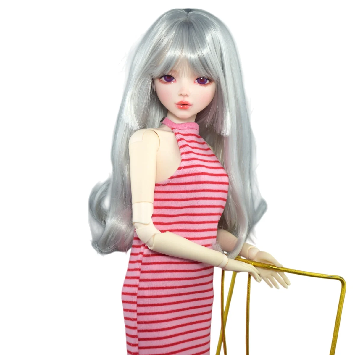 

YUTOTUE 22 inch Pretty Girl Doll Removable Dress Silver Wig Makeup Lifelike BJD Doll Toy
