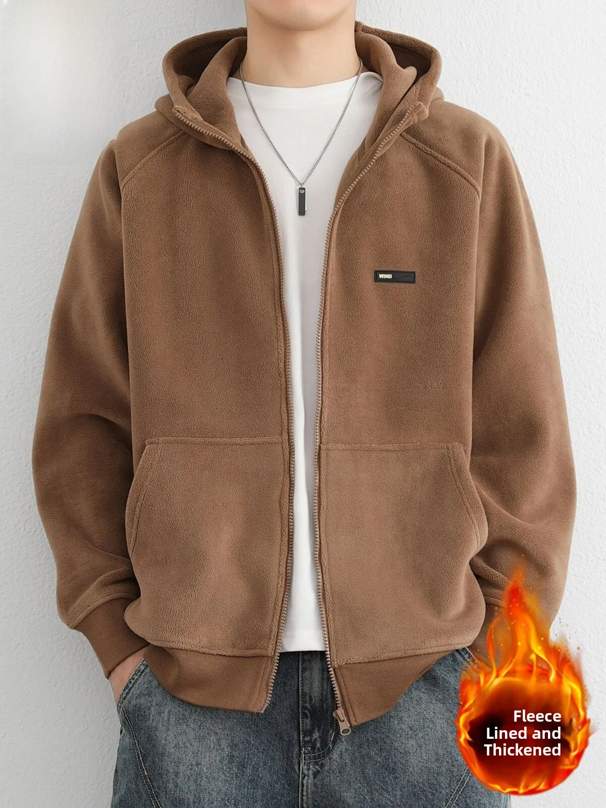 

Winter Fce Hooded Open Cardigan Sweatirt Men's New 2025 Warm Casual Sports Jaet Youth Polyester Fiber