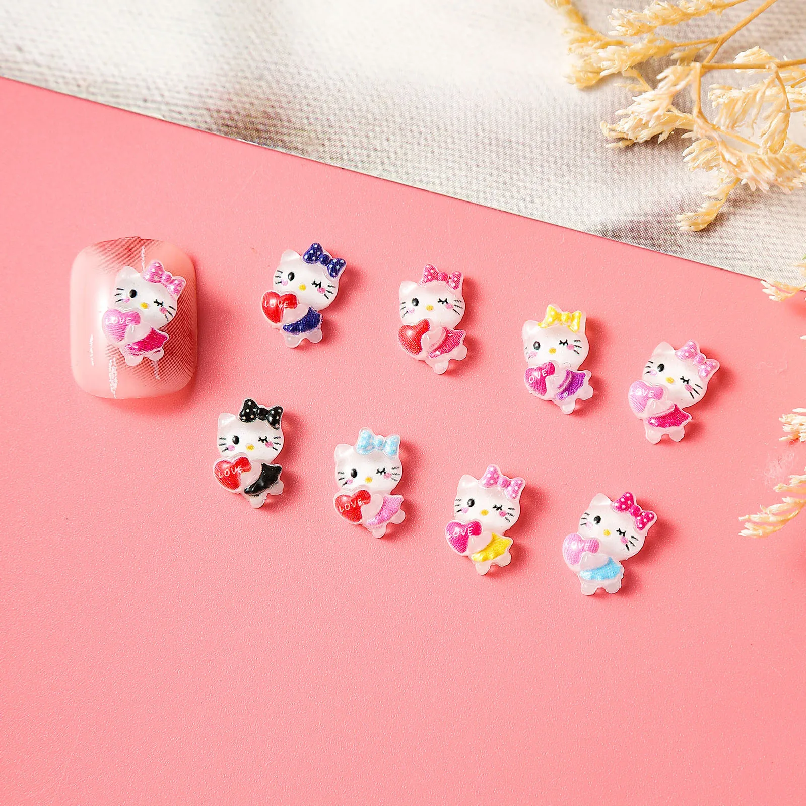 20Pcs Nail Accessories Hello Kitty Cute and Playful Love Hello Kitty Cartoon Resin Nail Products DIY Crafts Nail Accessories