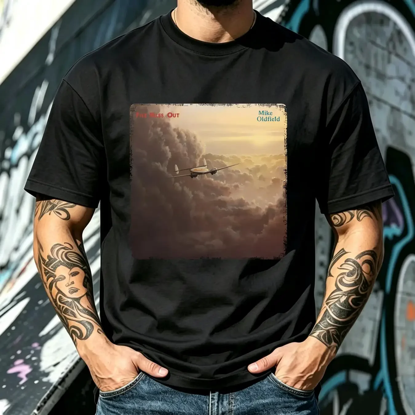 washed T Shirt Cotton Mike Oldfield Five Miles Out Album Family Man Mount Teide vintage Washed Top For Everyday Wear
