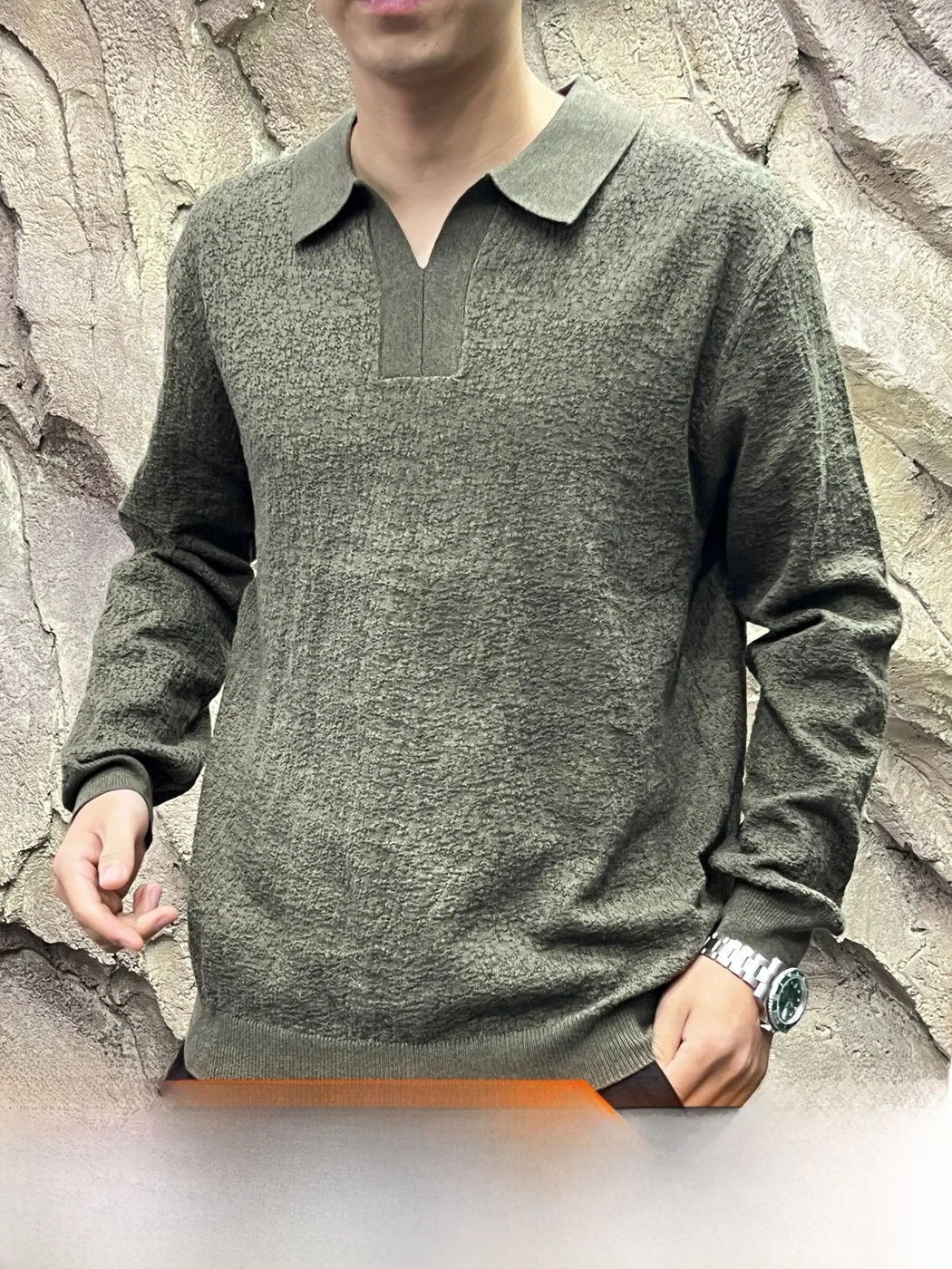 Italian Style Knitted Bubble Shirt Men's Fashion Commute Sea Eagle Collar Autumn Winter Cotton Polyester Blend Long Sleeve Sw...