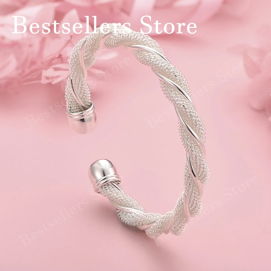 

Luxury 925 sterling silver exquisite twisted woven open bracelet for women's fashion parties, wedding jewelry