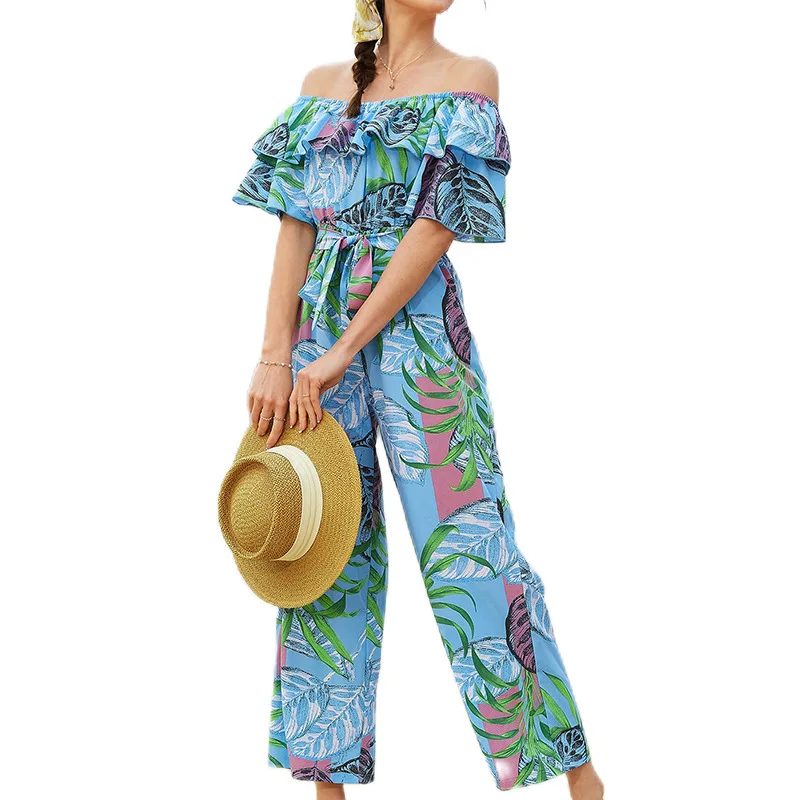 Dameskleding Lente En Zomer Vrijetijdsmode Comfortabele Jumpsuit Damesshirt Strandpak Gebroken Bloemenbroek Rok