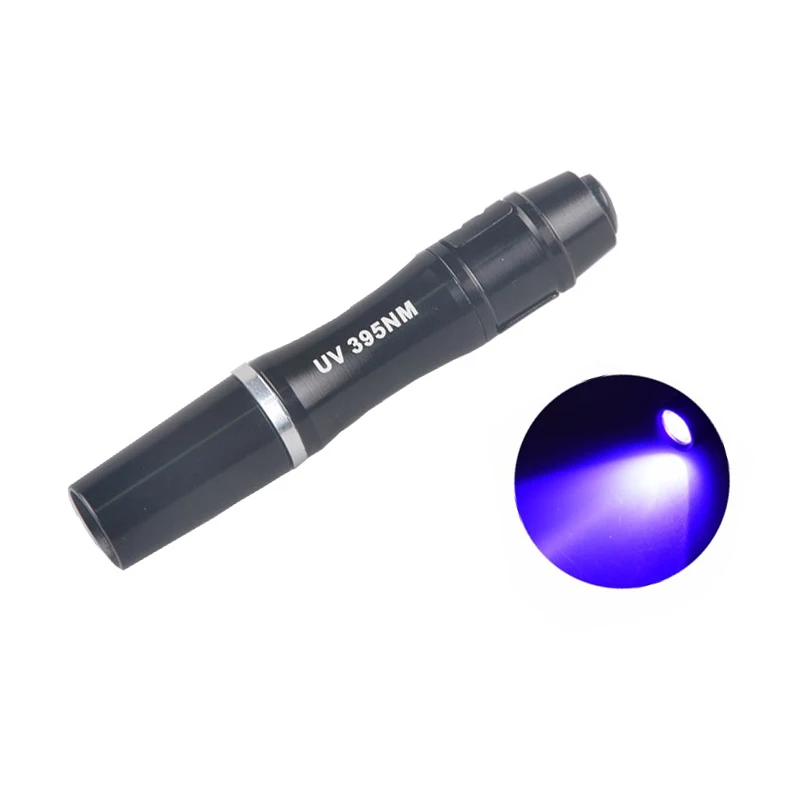 جديد وصول Anygo LED UV مضيا الأشعة فوق البنفسجية الشعلة مصباح القلم الأسود الصغير ضوء مصباح الغراء علاج غير مرئية الحبر المال الكاشف