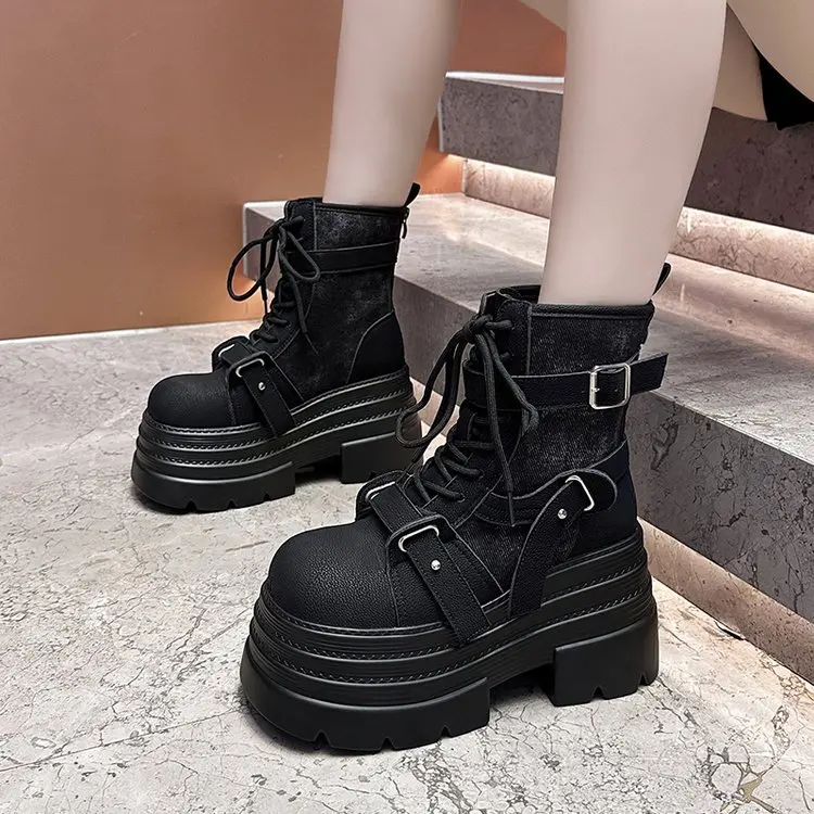 

Women's Boots Thi Bot Platform ort Boots Belt Bule Heightening Autumn Winter New Sle Anti-Slip Motorcycle B...