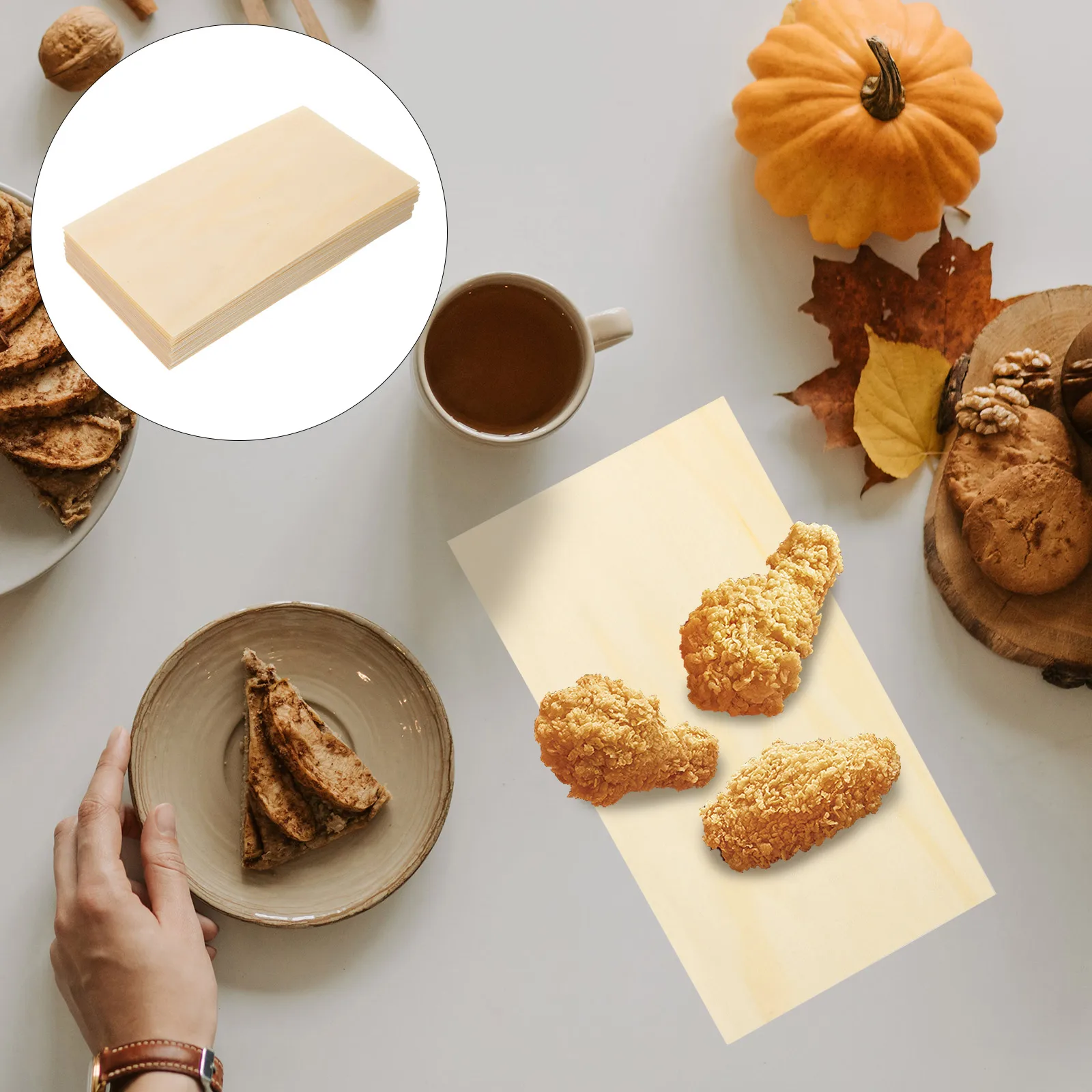 

50pcs Oil Absorbing Wood Veneer Food Wrapping Liners Greaseproof Snack Tray Serving Disposable Plate Sushi Appetizer