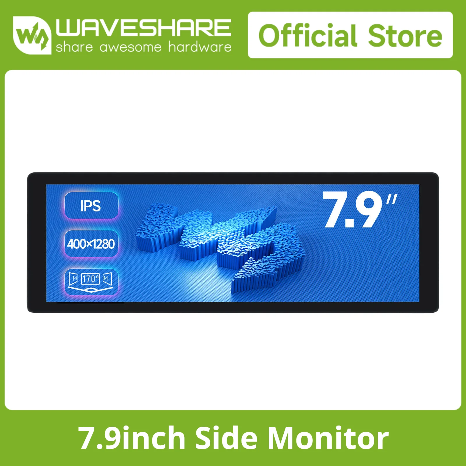Waveshare Raspberry Pi LCD Display 7.9inch IPS Display, 400×1280 Pixel, Toughened Glass Panel, HDMI, Optional Touch Function