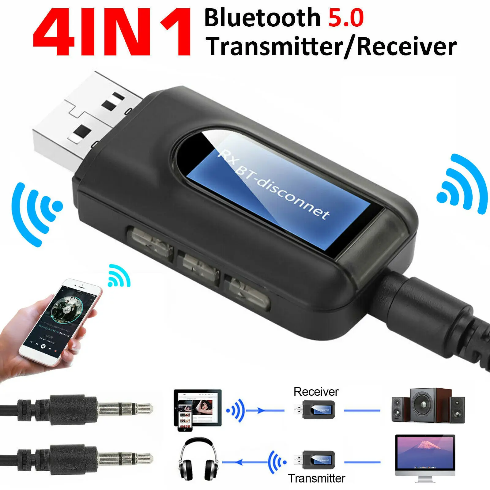 

Bluetooth-трансмиттер Gtwoilt 4 в 1, 5,0 мм, USB, Aux