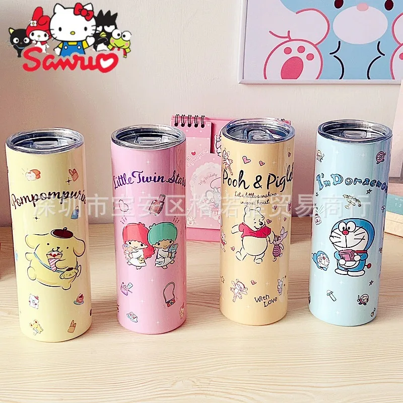 Sanrio Melody Kuromi Hello Kitty Cinnamoroll Pochacco 304 Stainless Steel Thermos Flask Cup with Straw Portable Straight Cup