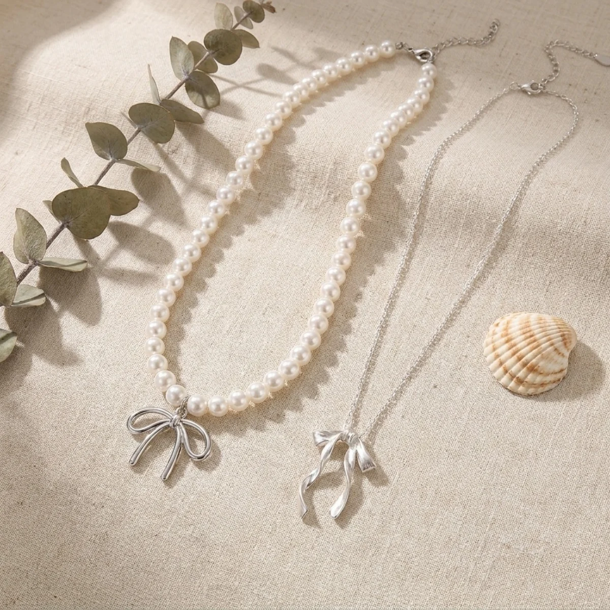 Süßer, cooler Stil Metallband-Schleife mit simulierten Perlenkette für Frauen, zierliche elegante Twist-Schleife Choker, ästhetischer Schmuck – Detail 27