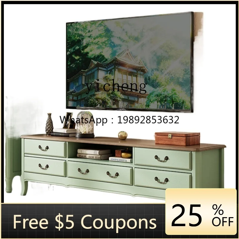 

ZF Solid Wood TV Cabinet Coffee Table Combination Home Living Room Small Apartment Retro Country