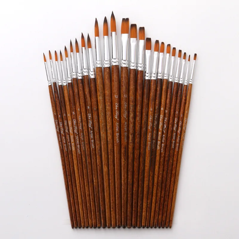 12 Pcs/Set Retro Wooden Nylon Hair Brush Pen DIY Watercolor Oil Acrylic Painting Brushes Art Drawing Tool Supplies