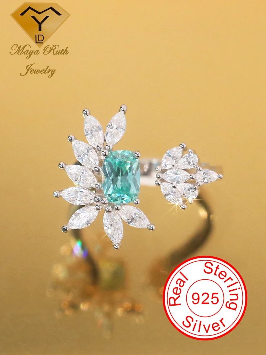 Created Paraiba Special Color Real 925 Sterling Silver Retro Vintage Aesthetic Ring For Women White Gold Plated 2025 Trend New