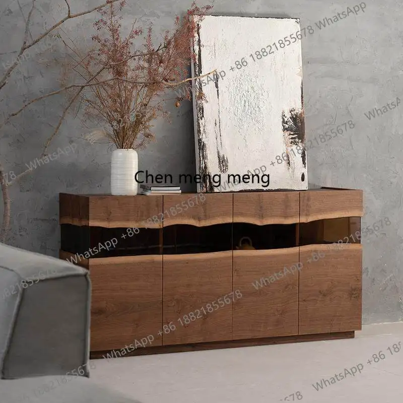 Nordic retro furniture, river side cabinet, solid wood porch cabinet, black walnut storage, locker