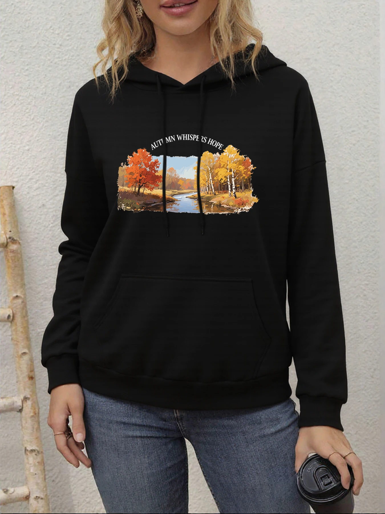 Herfst Whispers Hoop Landschap Gedrukt Vrouwen Hoodie Fleece Casual Hoodies All-Match Hip Hop Streetwear Y2K O-hals Kleding Unisex