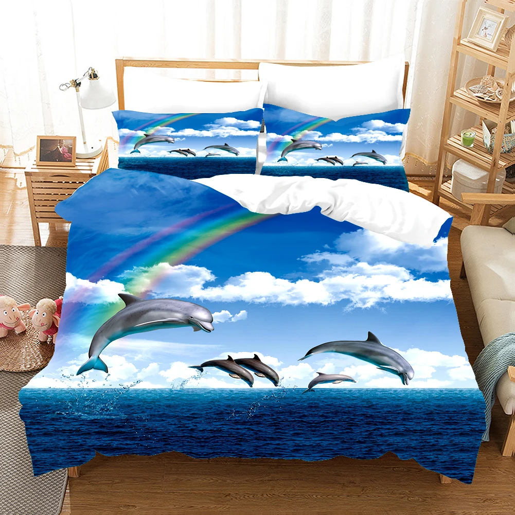 

Bed Linen Dolphin Duvet Cover with Pillow Cover Bedding Set Single Double Twin Full Queen King Size for Home Housse de Couette