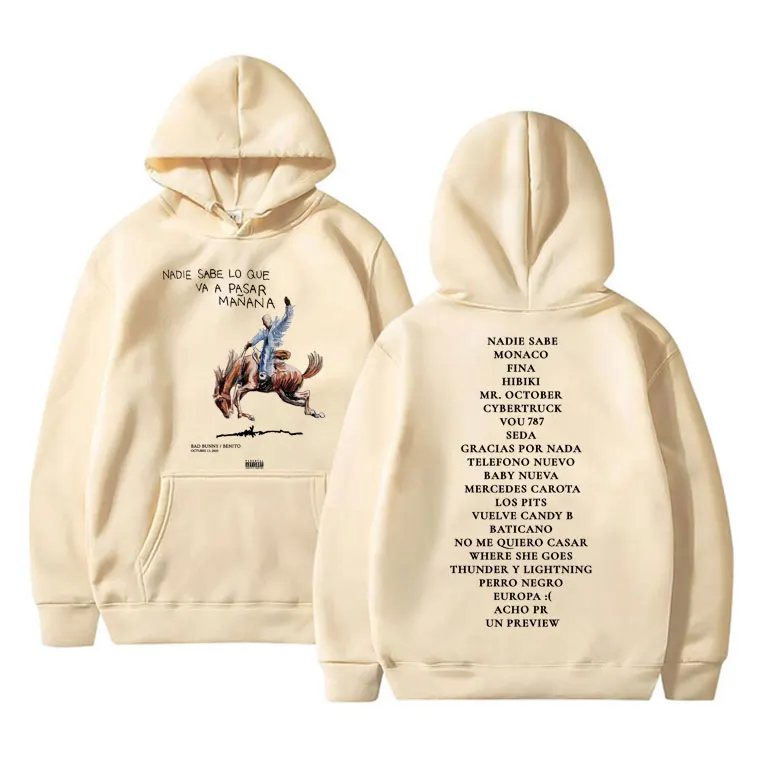 Rapper Slechte Bunny Nadie Sabe Lo Que Va Een Pasar Mañana Muziek Album Hoodie Mannen Hip Hop Hoodies Oversized Sweatshirt Mannelijke Streetwear