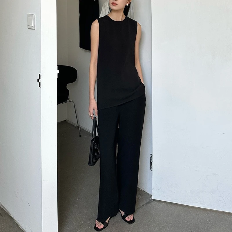 MUJER 2025 Women's Pants Sets Black Wide Leg Pants Sets for Women 2 Pieces Backless Crop Top Woman Casual Women's Trousers Suit