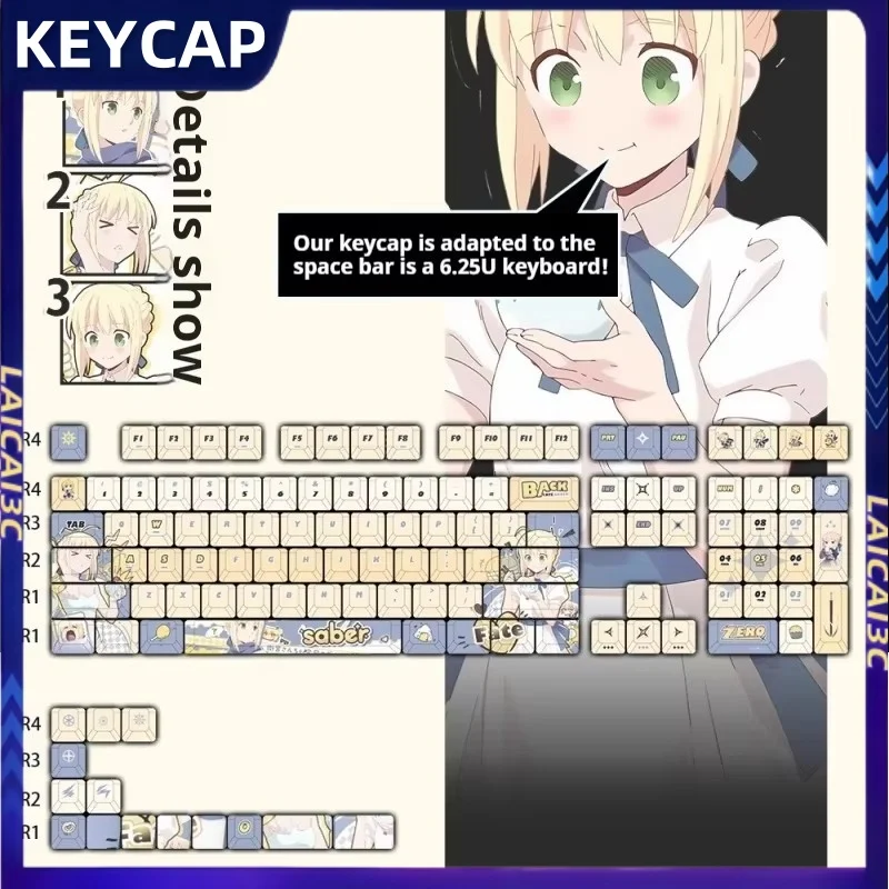 

DIY Fate Saber Theme Keycaps 122keys PBT Cherry Profile Mechanical Keyboard Anime Cartoon Gift Collectibles PC Game Accessories