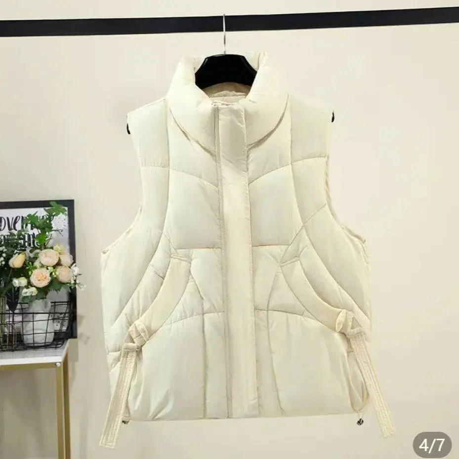 الخريف الشتاء المرأة أسفل سترة سترة 2025 جديد إمرأة أكمام صدرية الوقوف طوق المرأة القطن سترة معطف المرأة صدرية