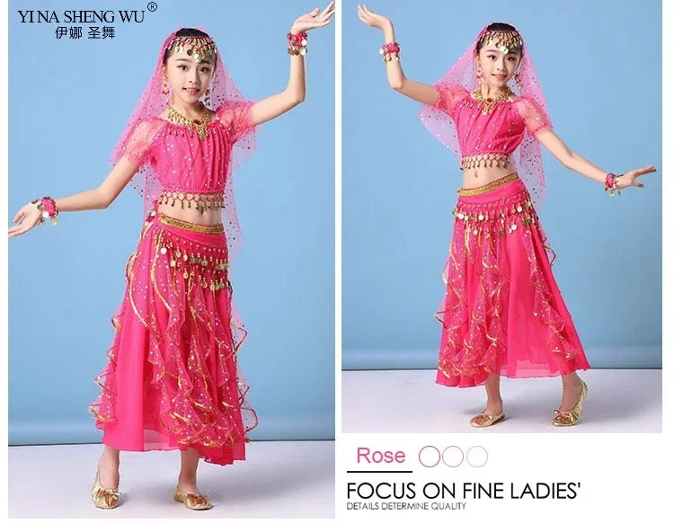 Indisches orientalisches ägyptisches Bauchtanz-Kostümset für Mädchen, 6 Farben, Bühnenoutfit für Kinder, Bauchtanzkleidung – Detail 10