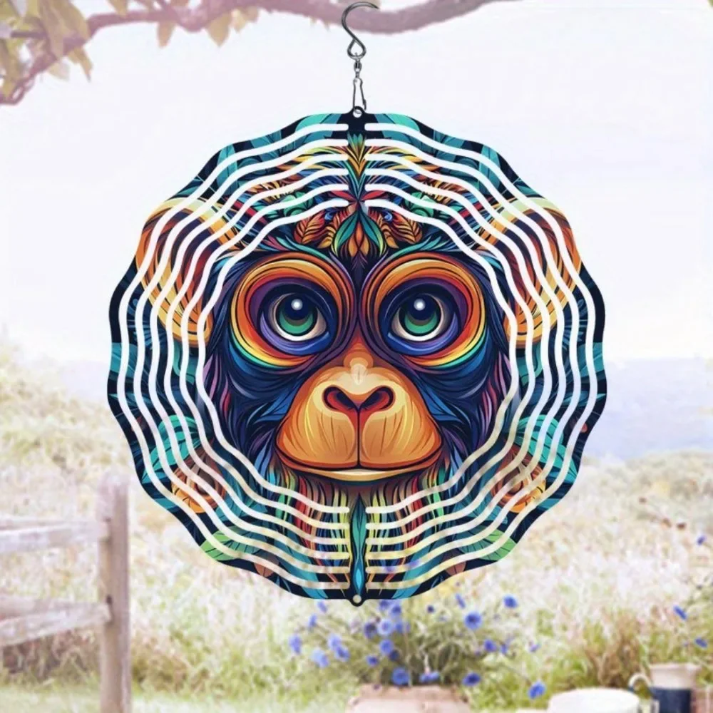 CIFBUY 3D Mandala Rotating Wind Chime Metal Garden Monkey Pattern Hanging Wind Catcher Outdoor Decor