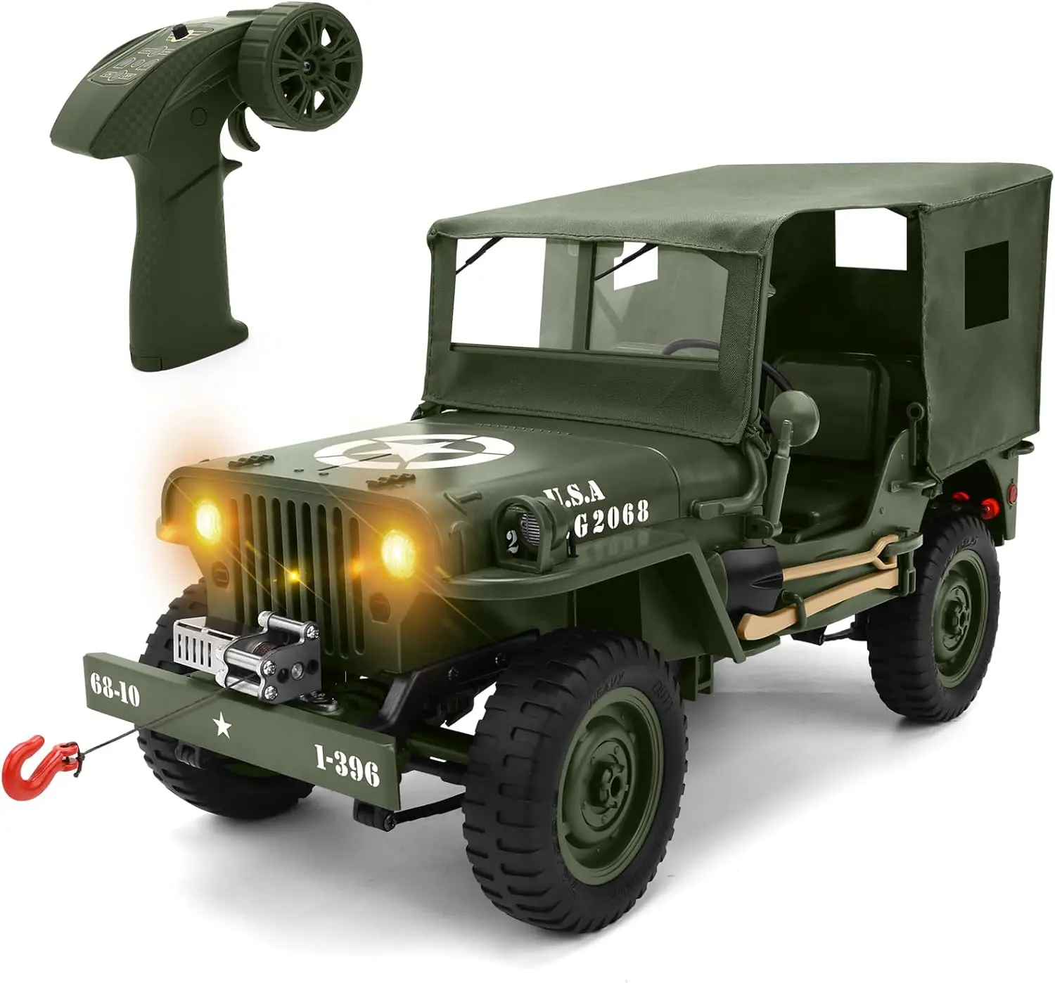

Remote Control Off-Road Truck, 1/10 Scale Rock Crawler with Winch & Cover, 40-Min Play Time All-Terrain RC Car for Boys