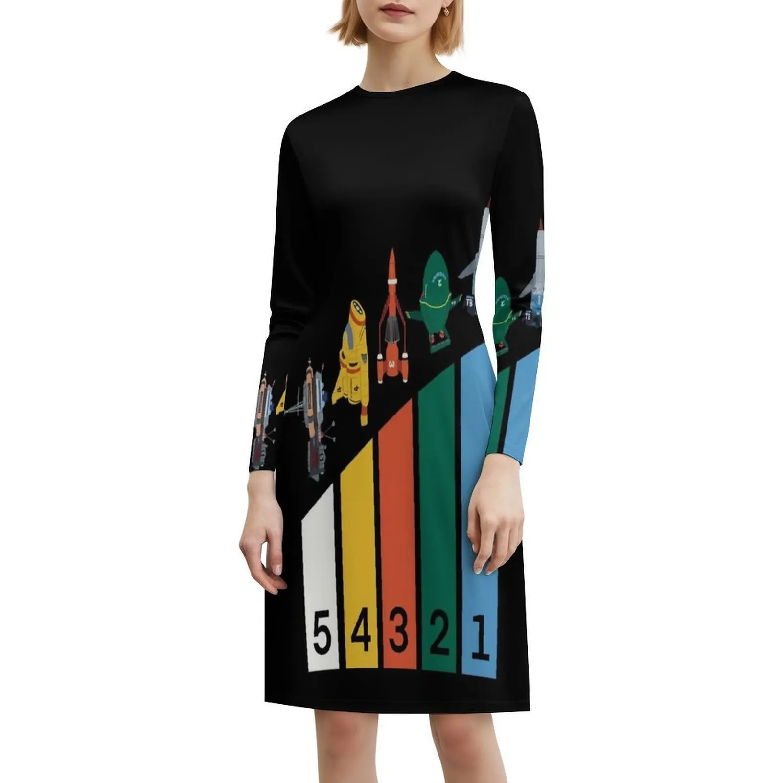 Preppy Style Mini Dress For Women A-Line Loose Fit Casual Day Dress Ship Space Boat Car Rocket Tracy Dress For Girls