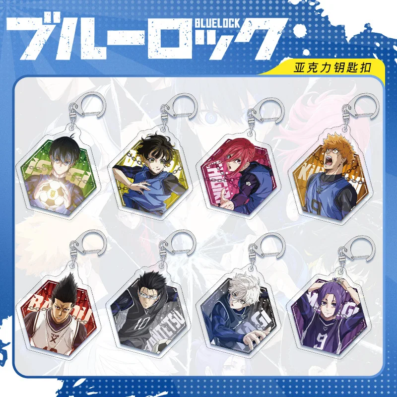 6Cm Anime Isagi Yoichi Meguru Kunigami Transparant Acryl Sleutelhanger Blue Lock Karakter Acryl Sleutelhanger Metalen Ketting Hanger