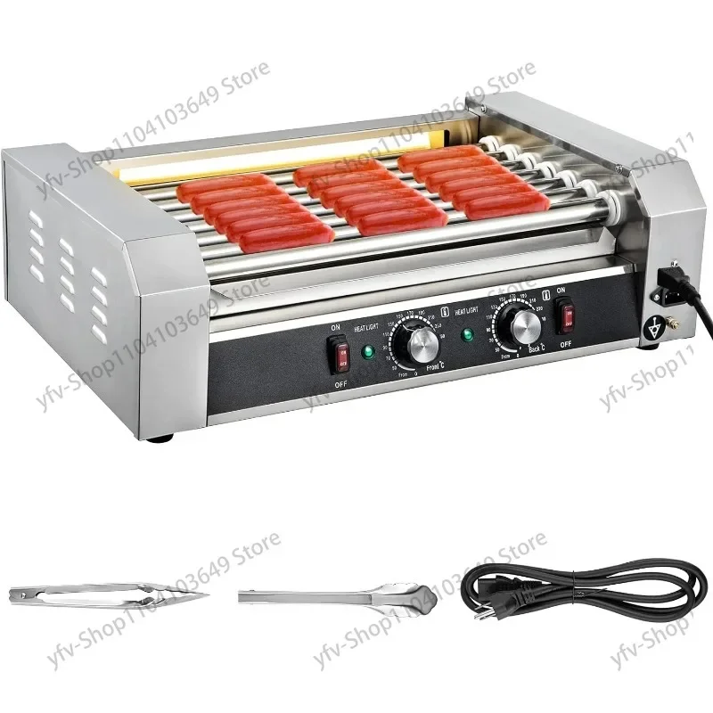 Stainless Steel Hot Dog Roller, 7 Roller, Dual Control, 18 Hot Dog Capacity, 1050W