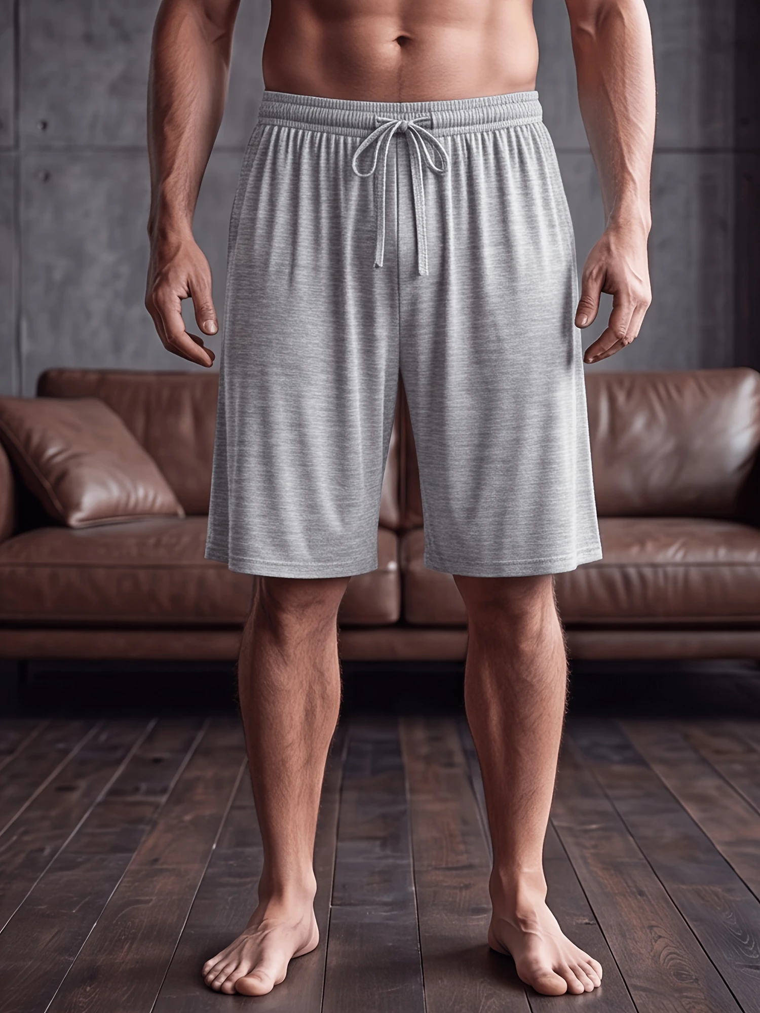 Men's solid-color loose-fitting knee-length shortssoft breathable and suitable for casual wear lounging or sleepwear year-round