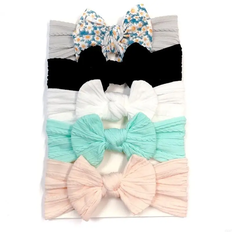 

C63C Baby Headband Bowtie Headband Newborn Knot Bun Headband Bow Bands Kids Head Accessory Infant Boy Girl Photo Props 5pcs