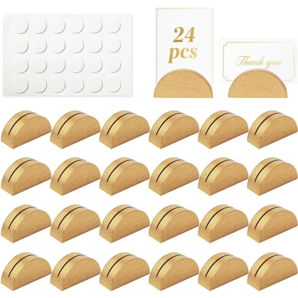 24pcs Wooden Card Holders for Wine Table Display Wedding Party Decor Pine Wood Brown 15x14x4cm with Double Sided Tape