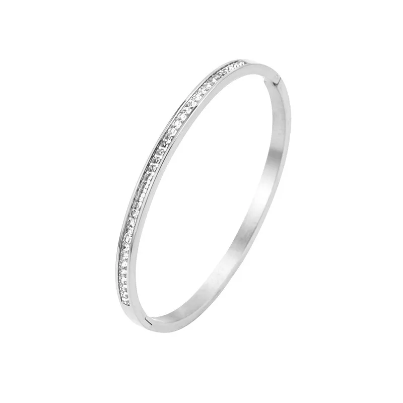 Classic Full of Square Rhinestone Stainless Steel Bangle for Women Advanced Waterproofing New Fashion Jewelry Wedding Party Gift