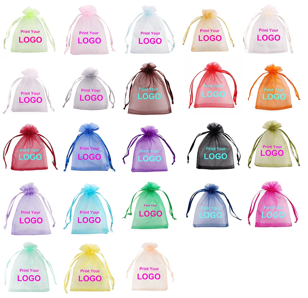 50pcs Organza Bags Jewellry Pouch Gift Bags Including 1-3.5cm 1 color logo printing with aliexpress standard shipping