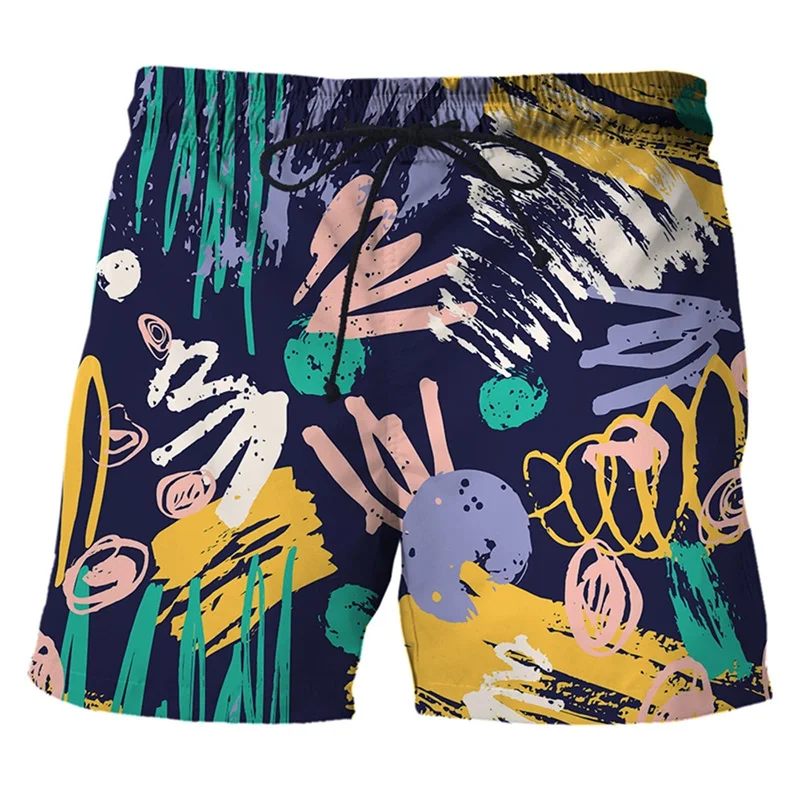 Abstract Graffiti Art 3D Print Short Pants For Men Hawaiian Beach Shorts Summer Swim Trunks Boys Surf Board Shots Clothing