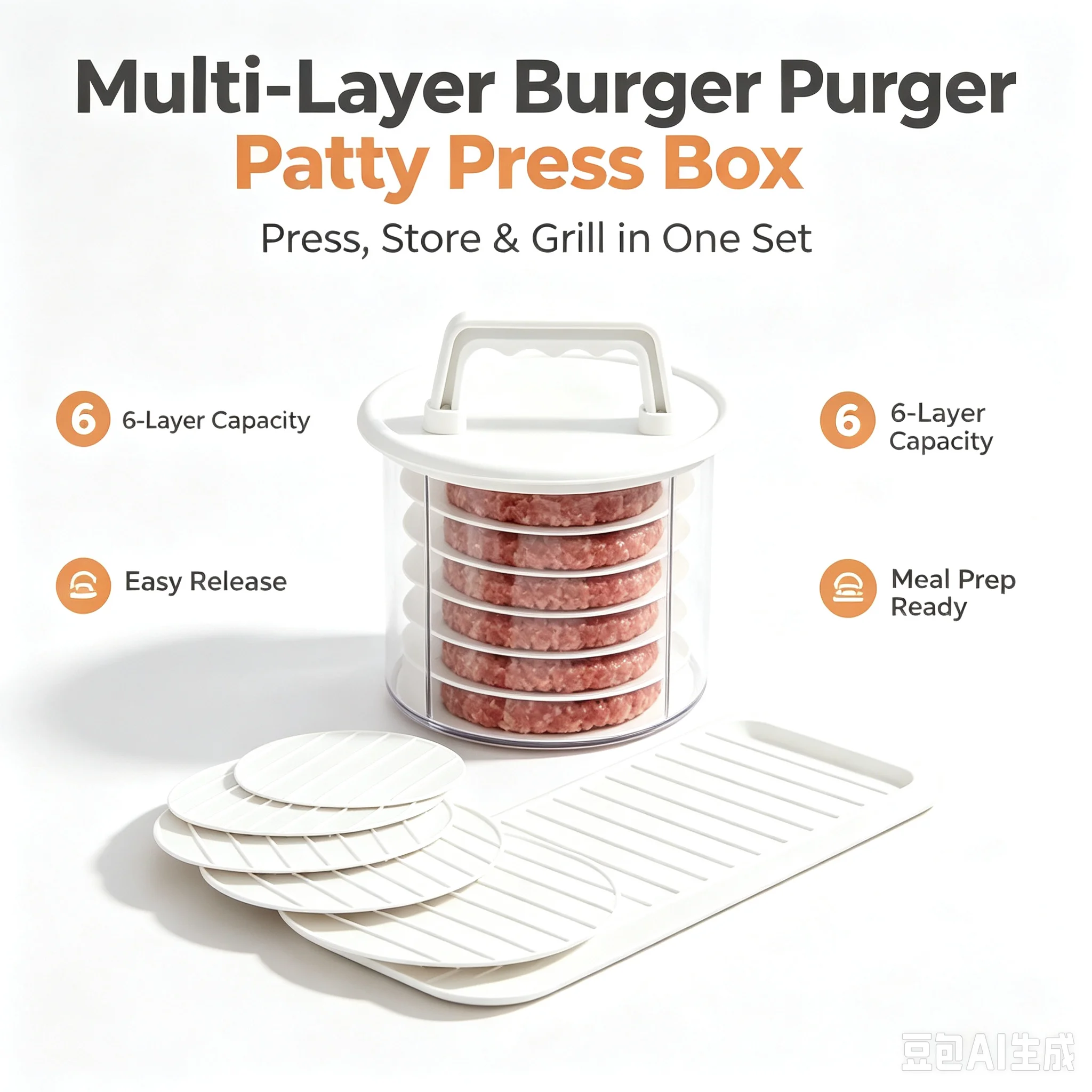 5‑in‑1 Burger Patty Maker Press Mold Set Multi‑Layer Storage Box Easy Release Hamburger Meat Maker for Cooking Tool
