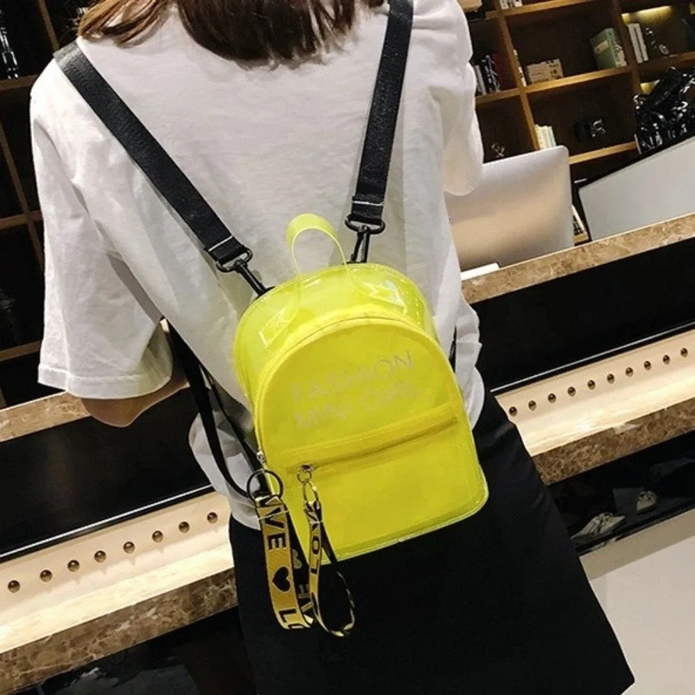 

Waterproof Transparent Mini Backpack Clear Trendy Water-Sprinkling Festival PVC Bag Solid Color Letter Pattern
