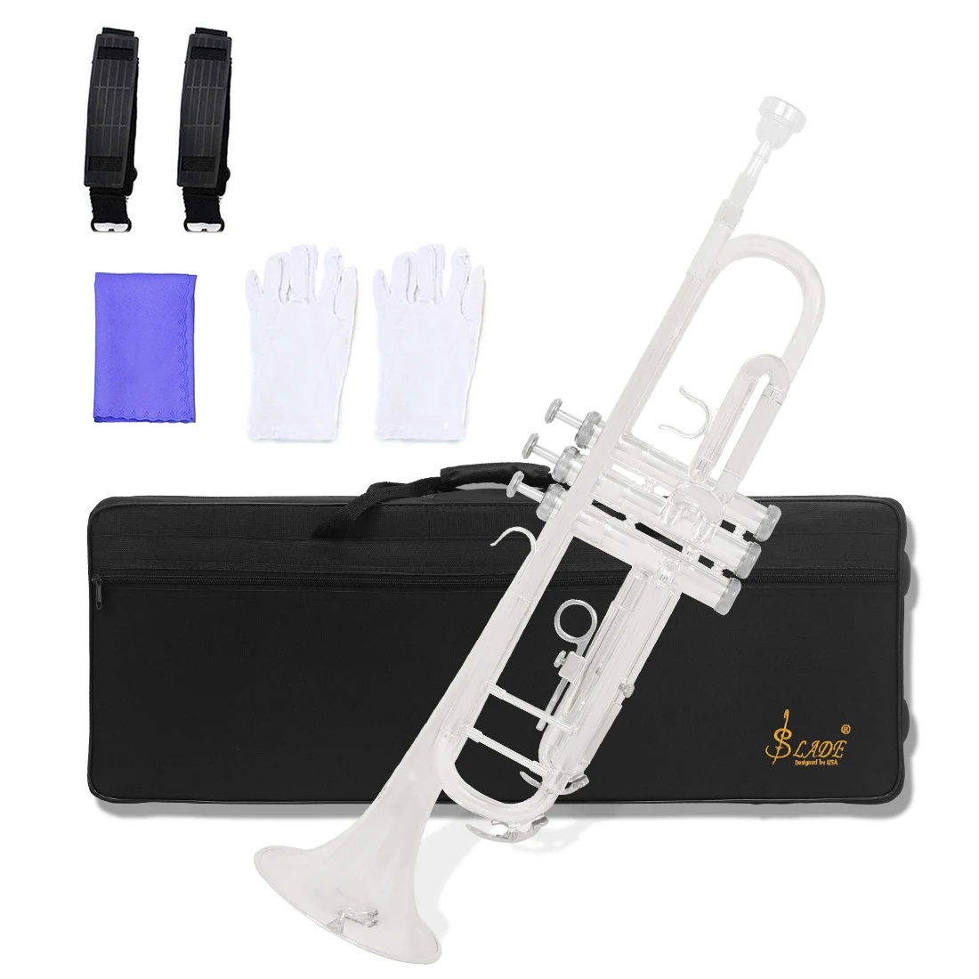 High Quality True Silver Plated Silver Plating Wind Instrument Professional Performance Silver Bb  Trumpet