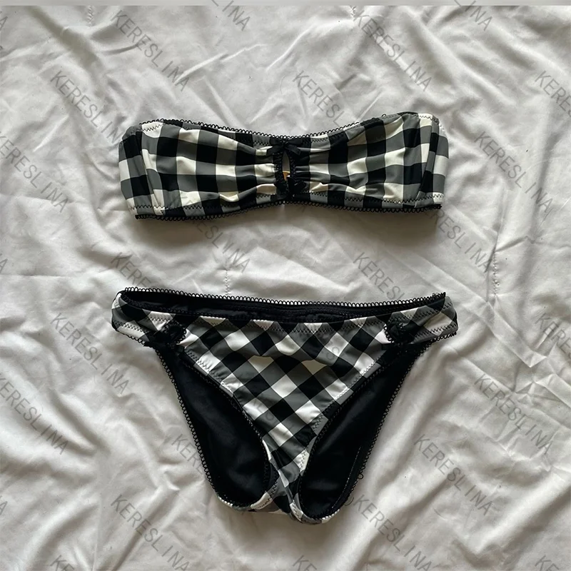 

Summer 2000s vintage elegant sexy sweet spicy girls plaid strapless bikini set millennial subculture harajuku comfortable bikin