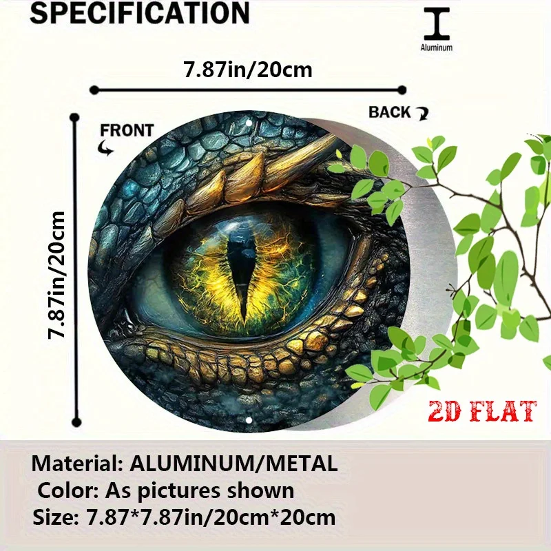 2D Flat, 2D Flat 1pc Fiery Gaze Round Aluminum Sign, Intense Focus Metal Tin Sign - Mystical Creatures Rustic Metal Wall Art,
