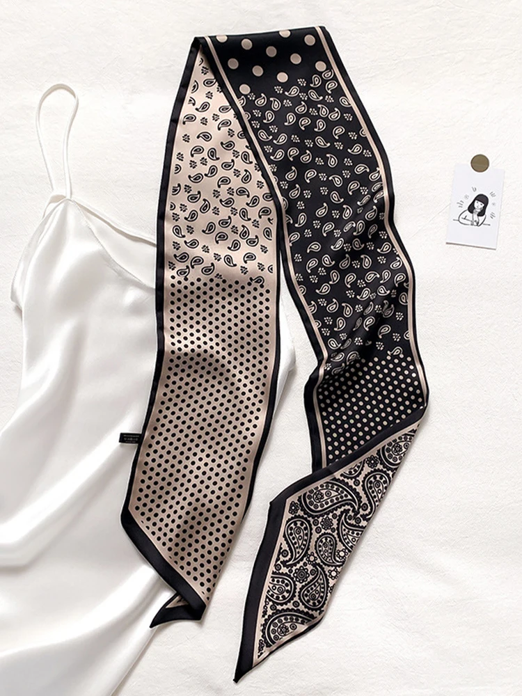 

Шарф с принтом кешью 925, шелковый шарф, тонкая лента, шелковый шарф, женский узкий длинный многофункциональный шарф с декоративной лентой