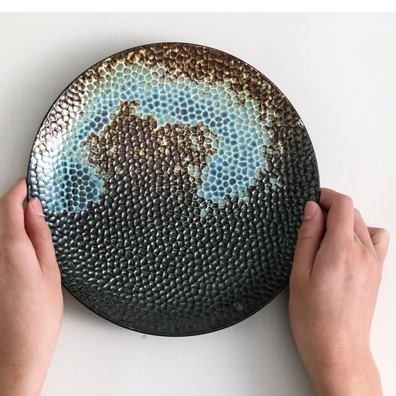 

Ужин в японском стиле с тиснением, плоский стейк, бытовая круглая посуда, керамика