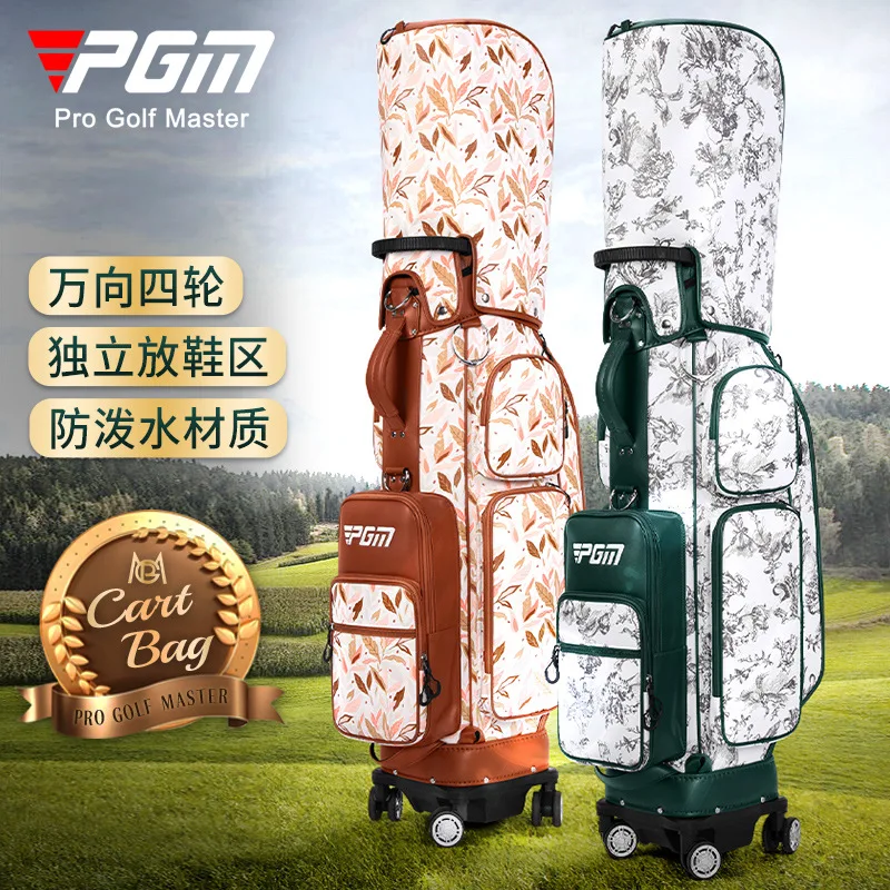 PGM MO EYES Golf Bag for Women Vintage Waterproof 4 Wheels Golf Club Carrier